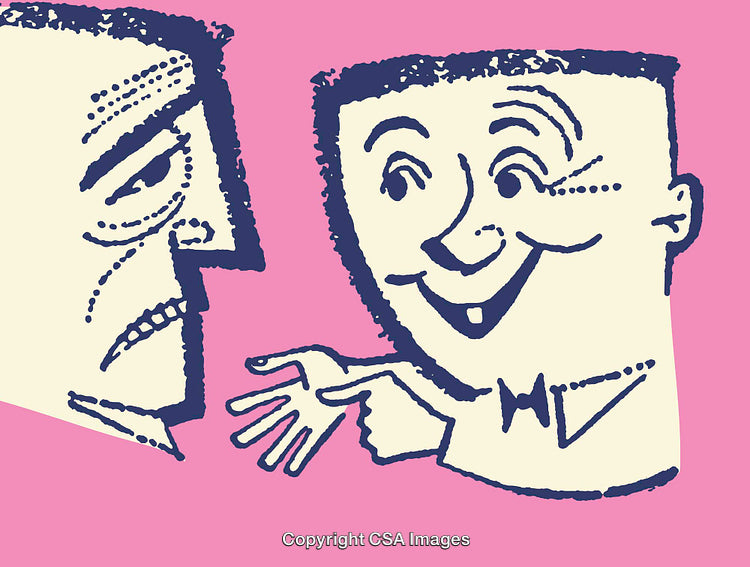 Colorful Line Art Depicting Two Cartoon Faces Expressing Different Emotions
