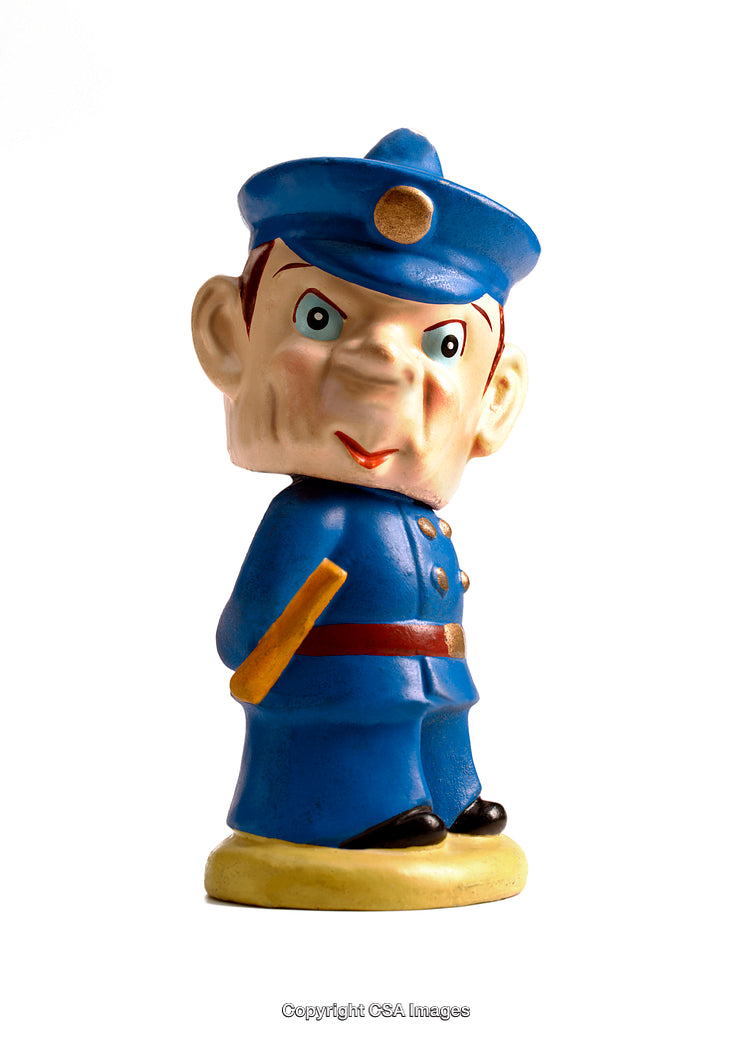 Blue Uniformed Toy Policeman Character Figurine with Distinct Expression