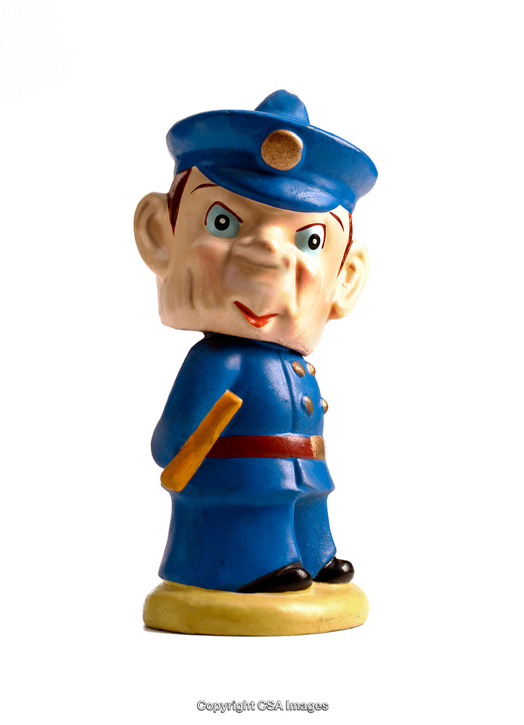 Blue Uniformed Toy Policeman Character Figurine with Distinct Expression