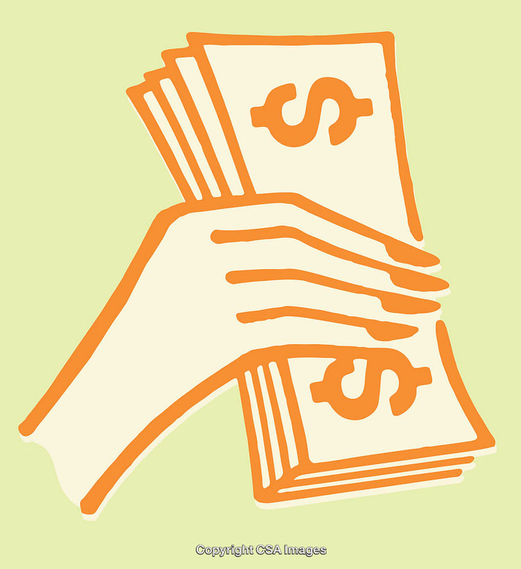 Illustration of a Hand Holding Money in Color Line Art Style
