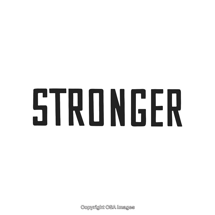 Inspirational Motivational Text Saying 'Stronger' in Bold Typography on White Background
