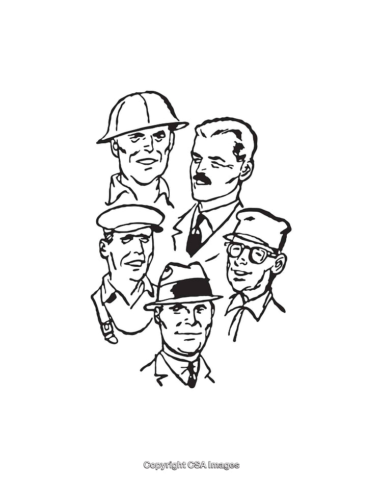 Black and White Line Art Illustrations of Varied Professional Men