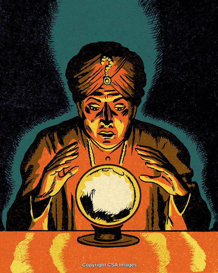 Fortune Teller Gazing Into a Crystal Ball in Mysterious Atmosphere