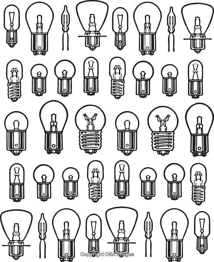 Set of Black and White Illustrations of Diverse Light Bulb Designs