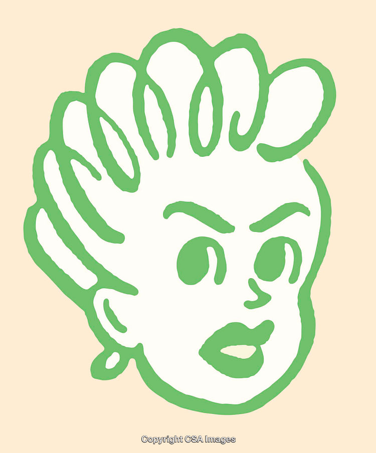 Green Line Art Depiction of an Expressive Face With Bold Features