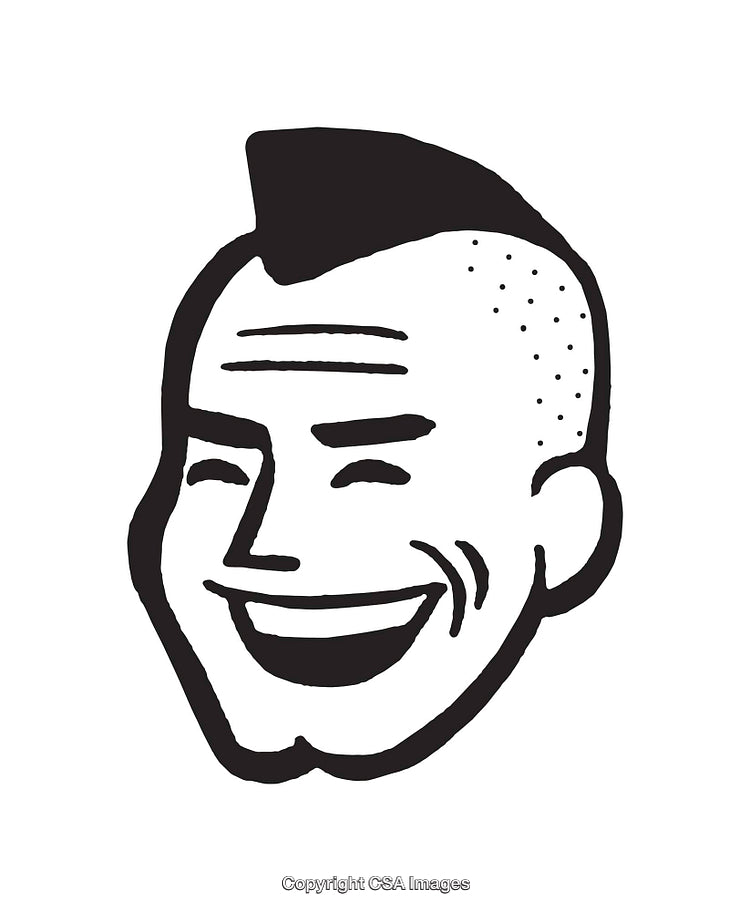 Black-and-White Line Art of a Laughing Face with Minimalist Design