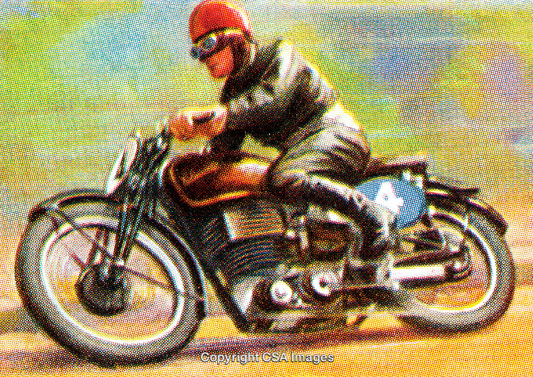 Vintage Style Illustration of Motorcyclist Racing on a Motorcycle