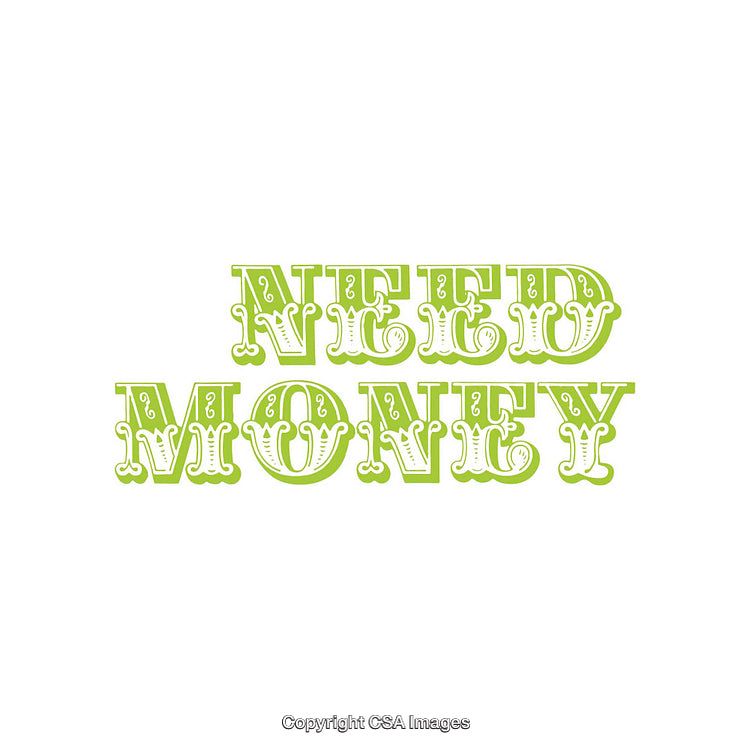 Green Stylized Text Depicting the Phrase 'Need Money' on White Background