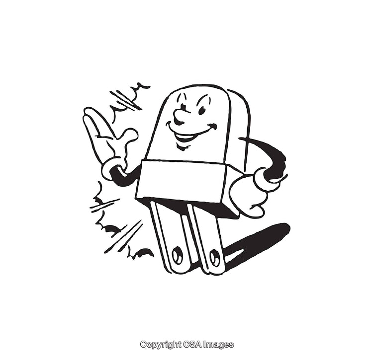 Cheerful Cartoon Electrical Plug Mascot in Black and White Line Art Style