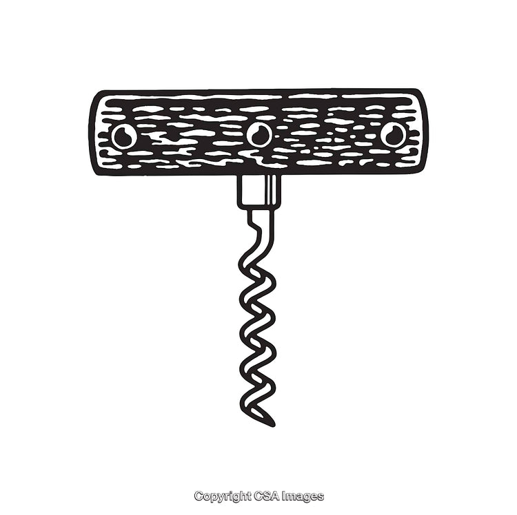 Black And White Line Art Illustration of a Traditional Corkscrew Tool