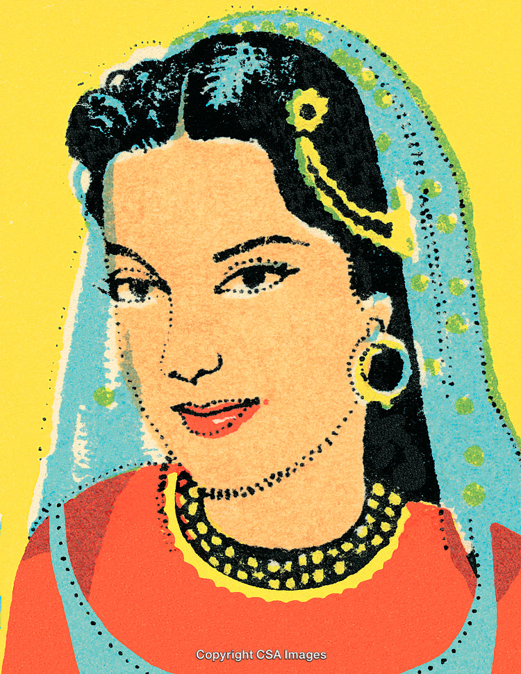 Traditional Artwork of a Woman in Cultural Attire with Bright Colors