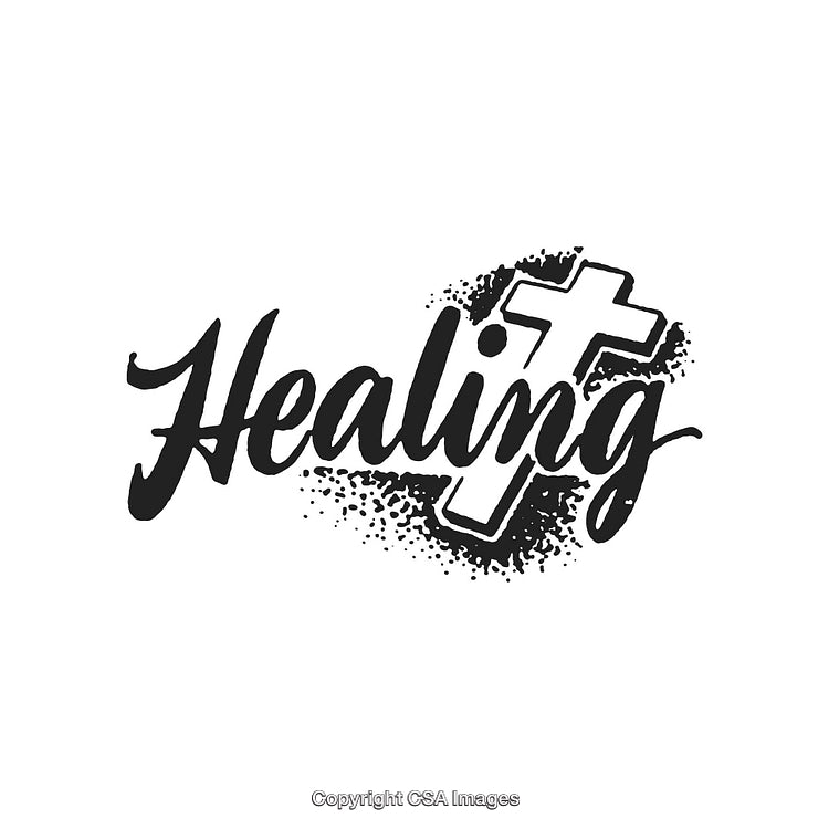 Calligraphic Healing Text With Inspirational Cross Design in Black and White