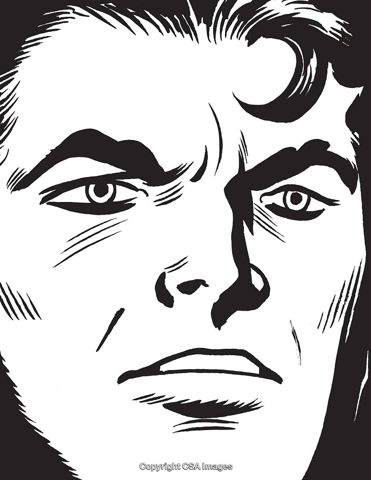 Close-Up of Retro Comic Style Face With Intense Expression