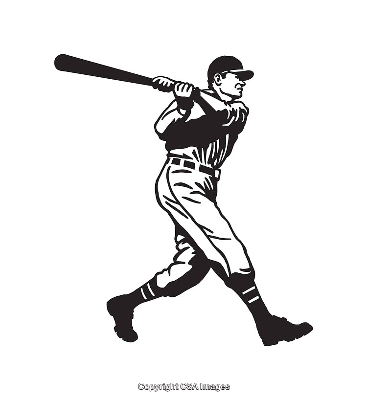Vintage Illustrated Baseball Player Swinging Bat in Action Pose