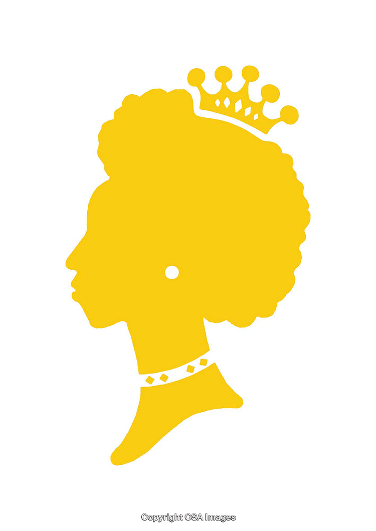 Yellow Queen Silhouette Icon with Crown and Curly Hair