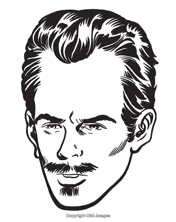 Vintage Styled Illustration of a Man With Mustache and Side Part Hair