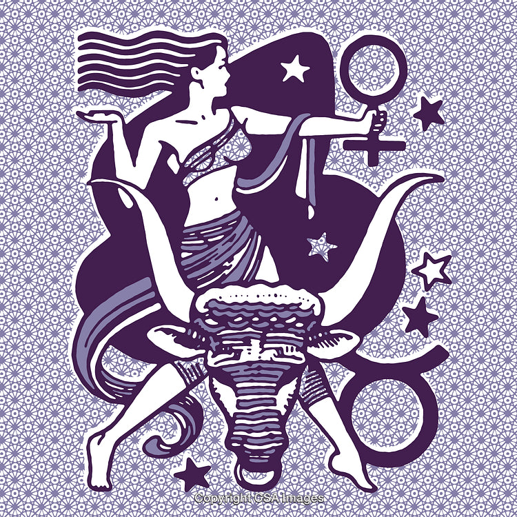 Artistic Illustration Representing Taurus Zodiac with Feminine and Astrological Motifs