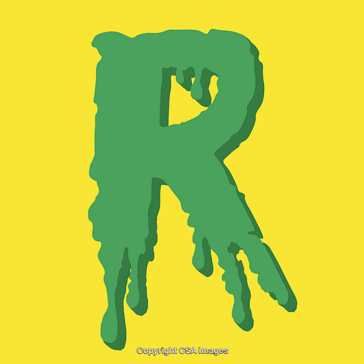 Green Melting Letter R on Bright Yellow Background