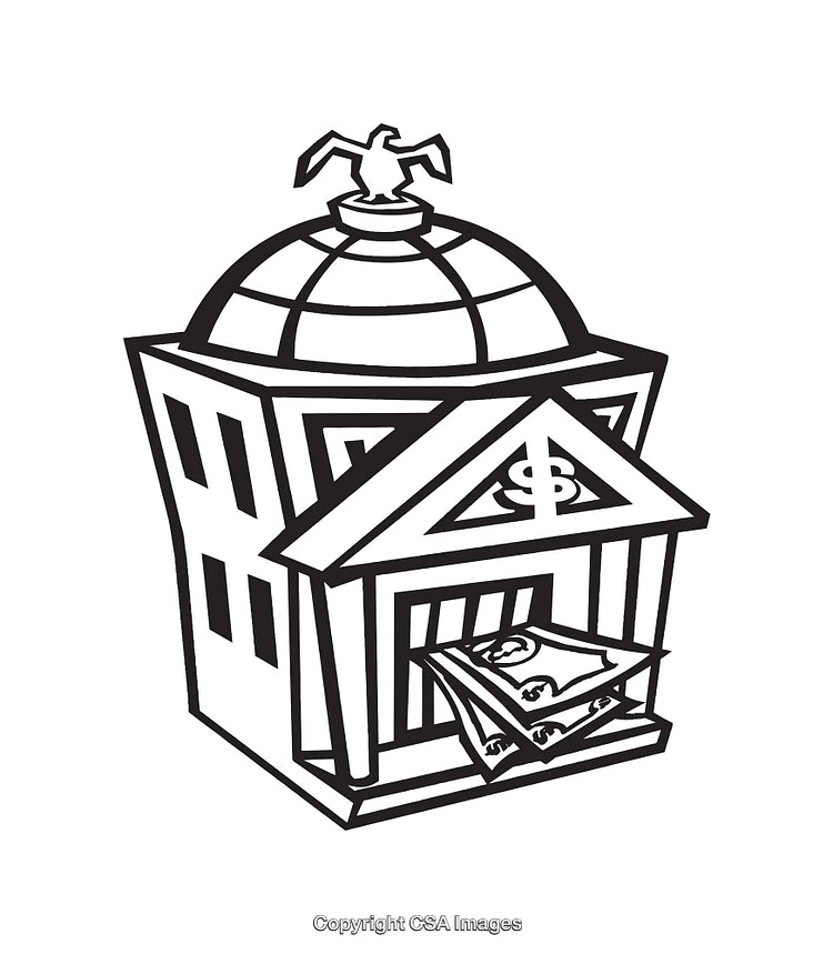 Black and White Line Art Illustration of a Classical Bank Symbol