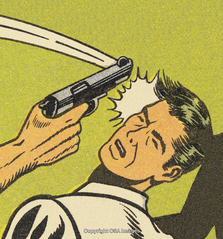 Retro Comic Illustration of Dramatic Interaction with a Firearm