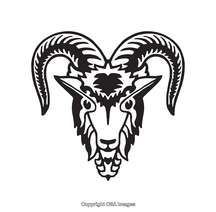 Detailed Black and White Goat Skull Design Art Illustration