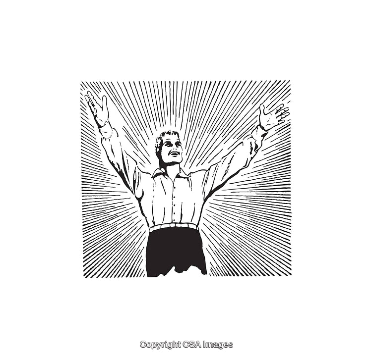 Joyful Line Art Illustration of a Person Rejoicing with Raised Arms
