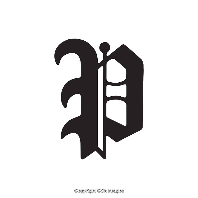 Stylized Gothic Letter P in Black Monochrome Design