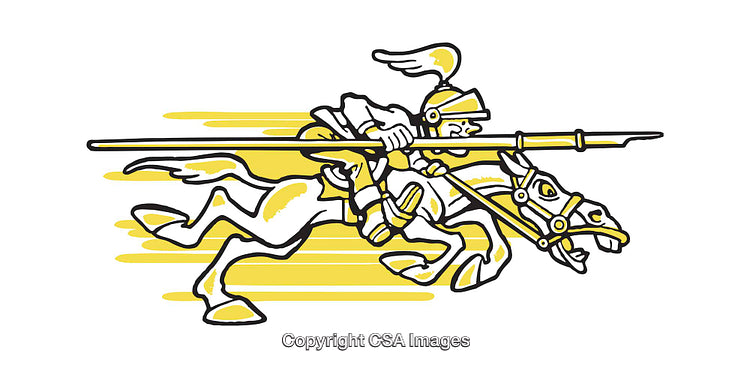 Illustrated Knight Charging on Horseback with Spear and Dynamic Background