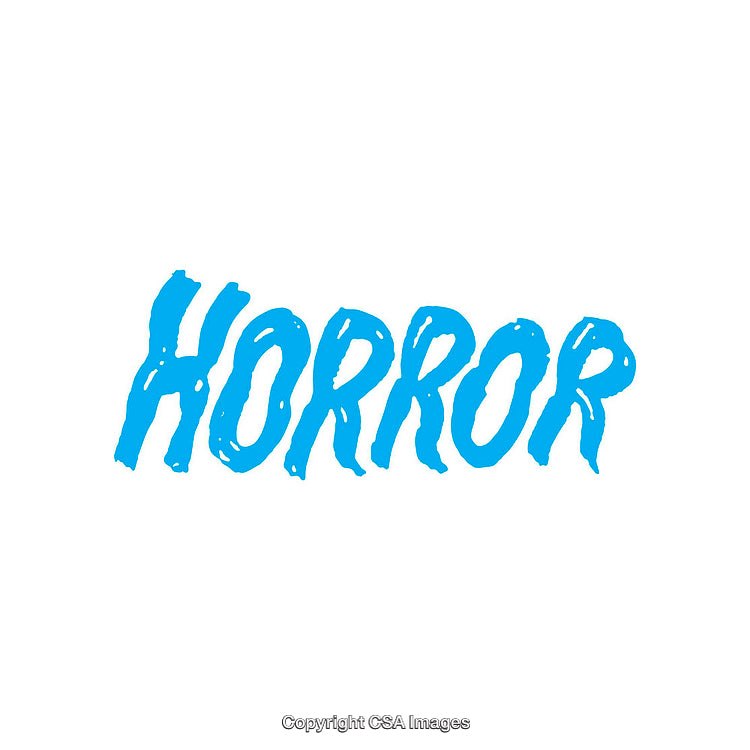 Bright Blue Text Depicting the Word Horror on a White Background