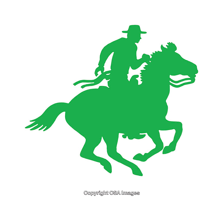 Silhouette of a Cowboy Riding a Galloping Horse in Green