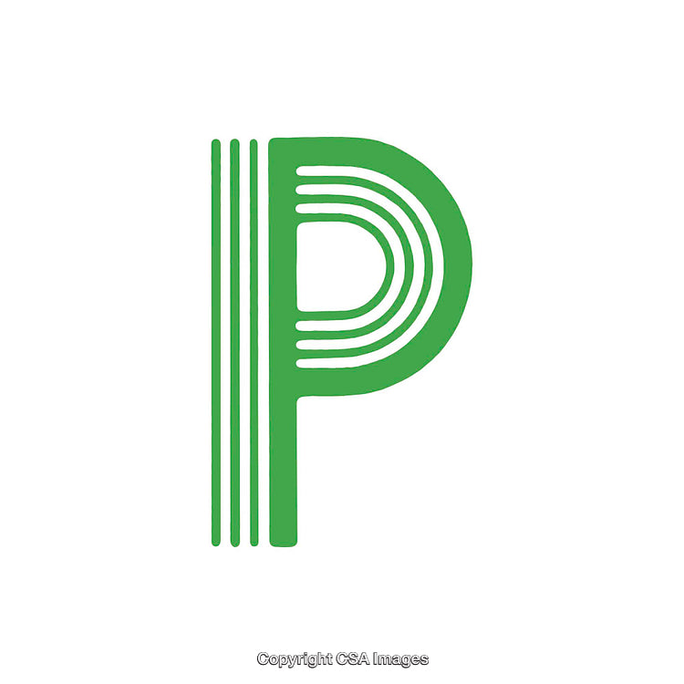 Green Letter P With Geometric Lines Design on White Background