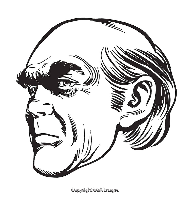Detailed Black and White Portrait Illustration of a Male Face in Profile
