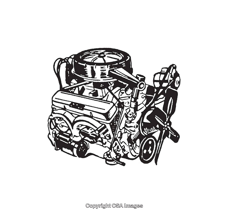 Detailed Black and White Illustration of a Mechanical Engine in Line Art