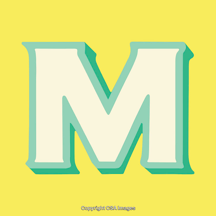 Stylized Letter M with Yellow Background and Teal Shadowing