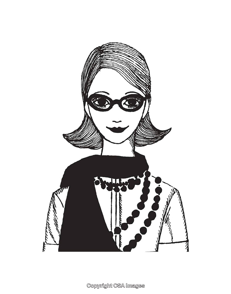 Illustrated Portrait Of Stylish Woman Wearing Glasses And Elegant Accessories