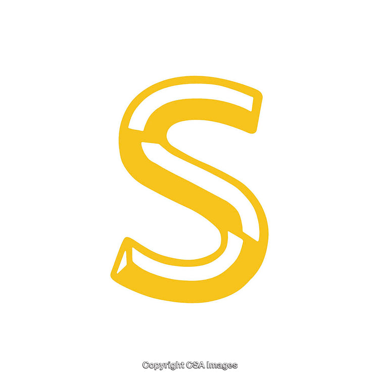 Yellow Letter S Illustration with White Accents on White Background