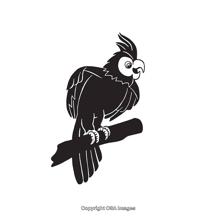 Monochrome Line Art Illustration of a Tropical Bird on a Branch