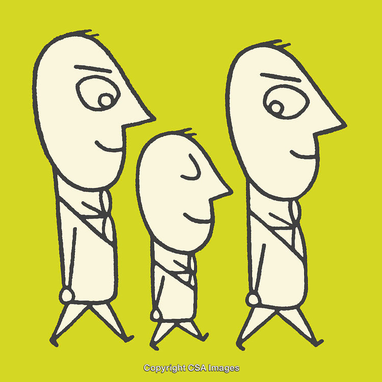 Illustration of Three Walking Figures in Profiles on Lime Green Background