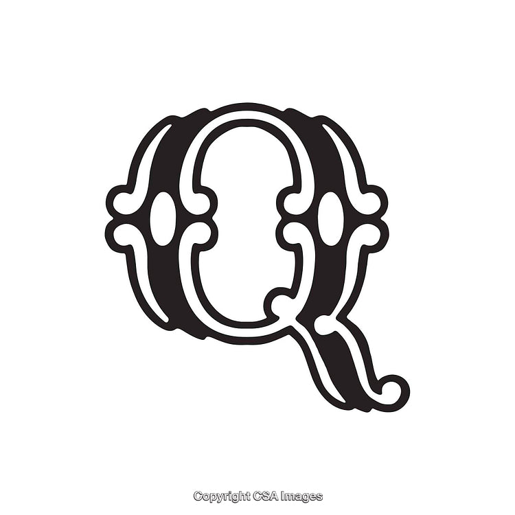 Ornate Decorative Letter Q in Black and White Design