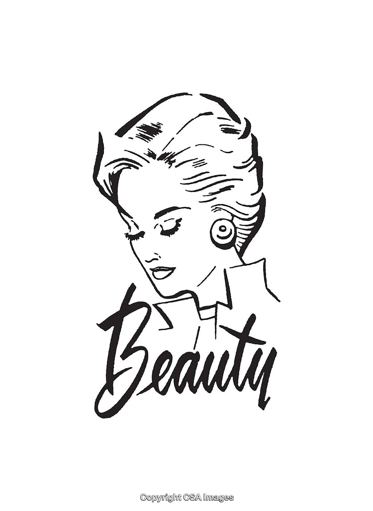 Elegant Black and White Line Art Portrait with Handlettered Beauty Text