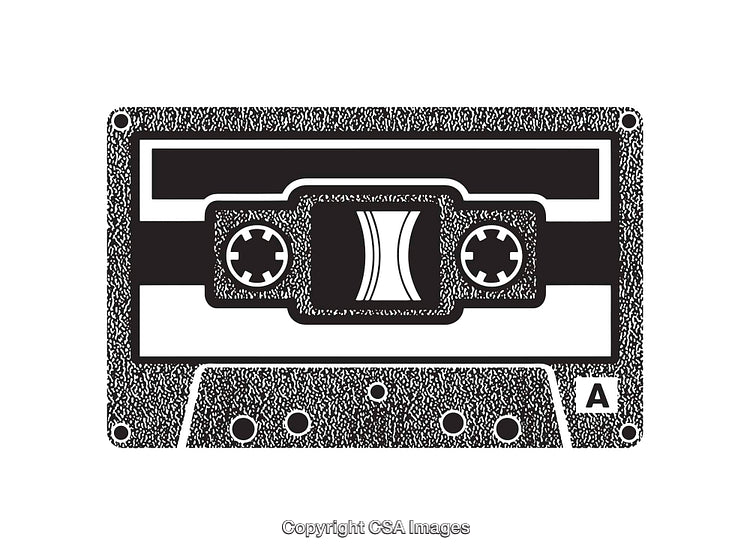 Black and White Line Art Illustration of Retro Cassette Tape