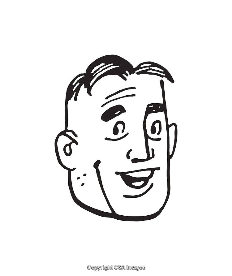 Hand-Drawn Cartoon Face with a Happy Expression on White Background