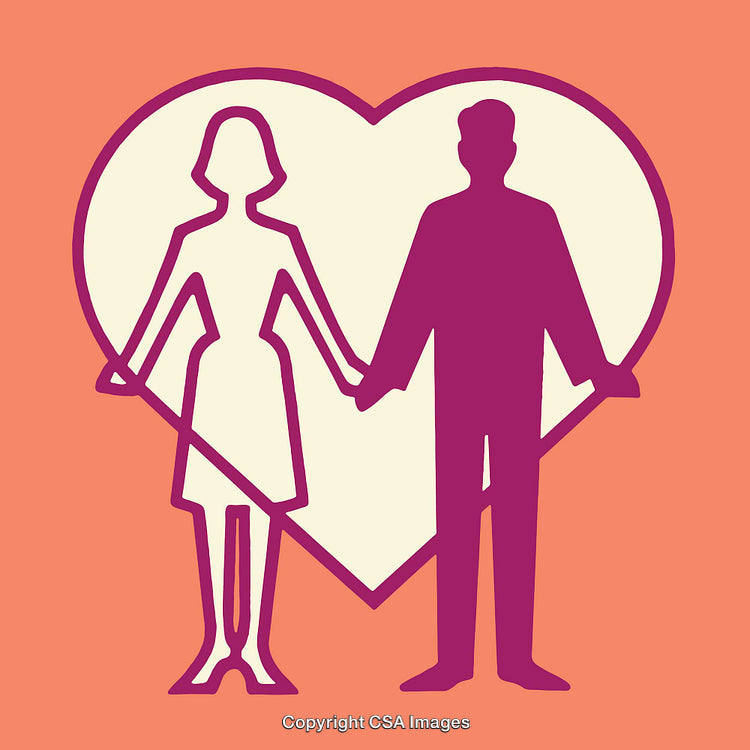 Silhouette Couple Holding Hands Within a Heart-Shaped Outline Illustration