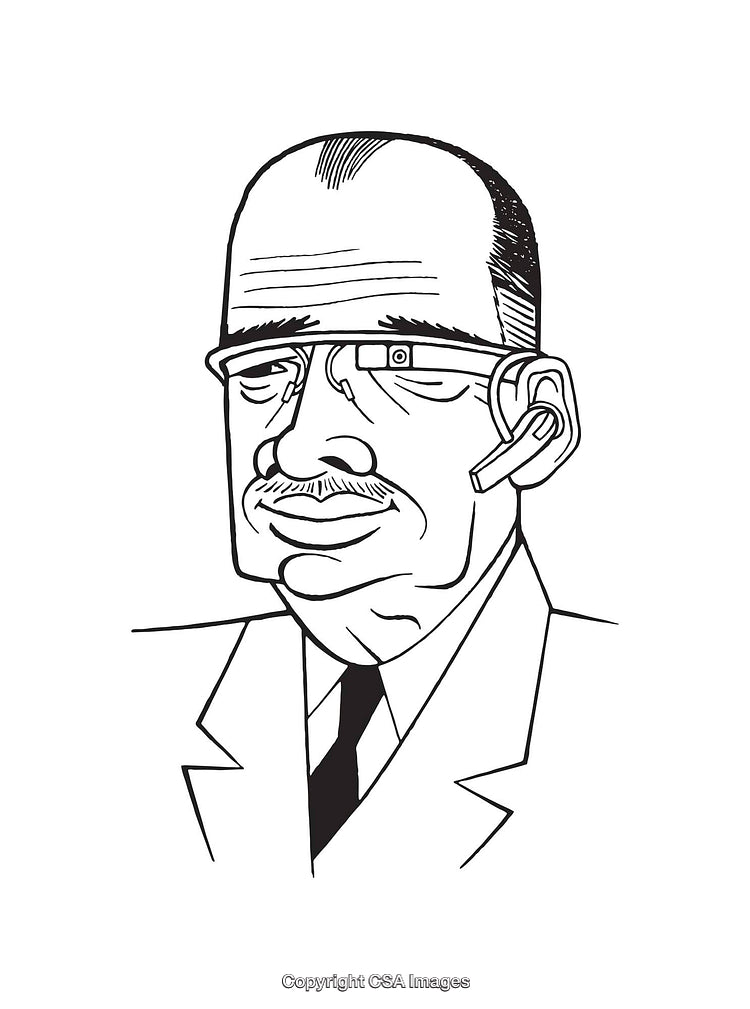 Black and White Line Art of a Businessman in Glasses and Suit