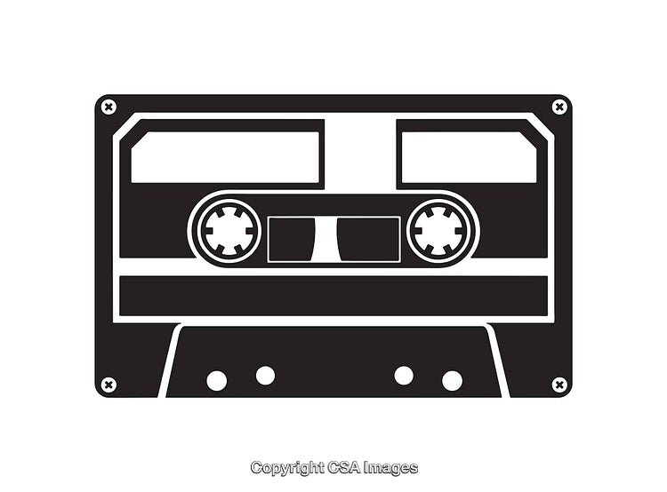 Vintage Black and White Cassette Tape Line Art Illustration