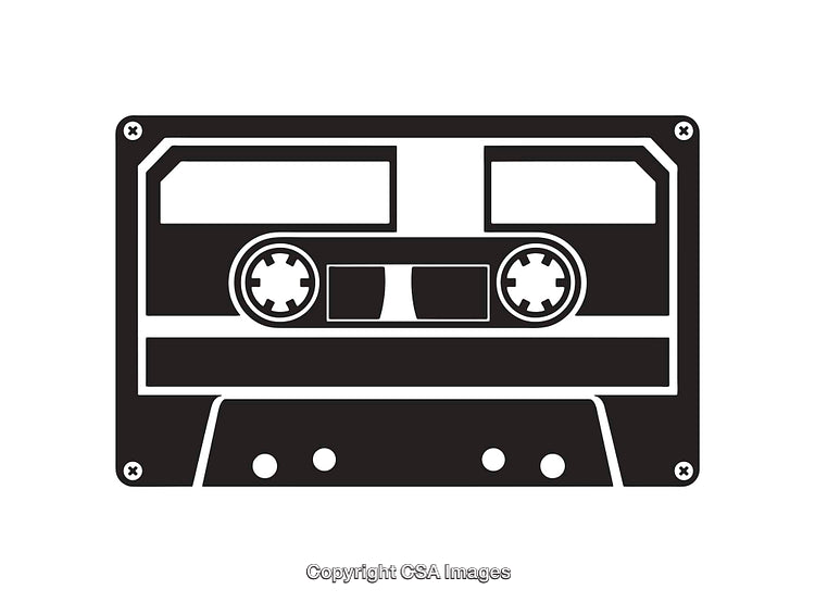 Vintage Black and White Cassette Tape Line Art Illustration