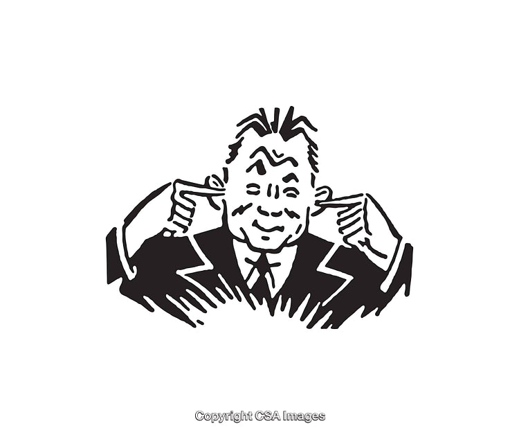 Black and White Line Art Illustration of Man Covering His Ears