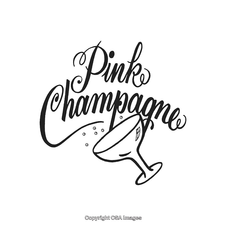 Elegant Hand Lettering Design Featuring Pink Champagne Glass Illustration