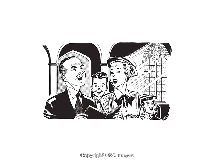 Retro Illustration of a Family Singing Together in Church Choir