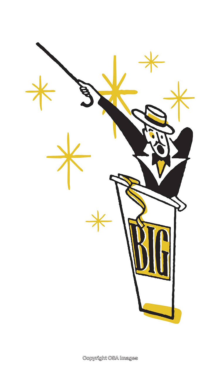 Retro Style Illustration of a Performer with Exciting Gold Accents